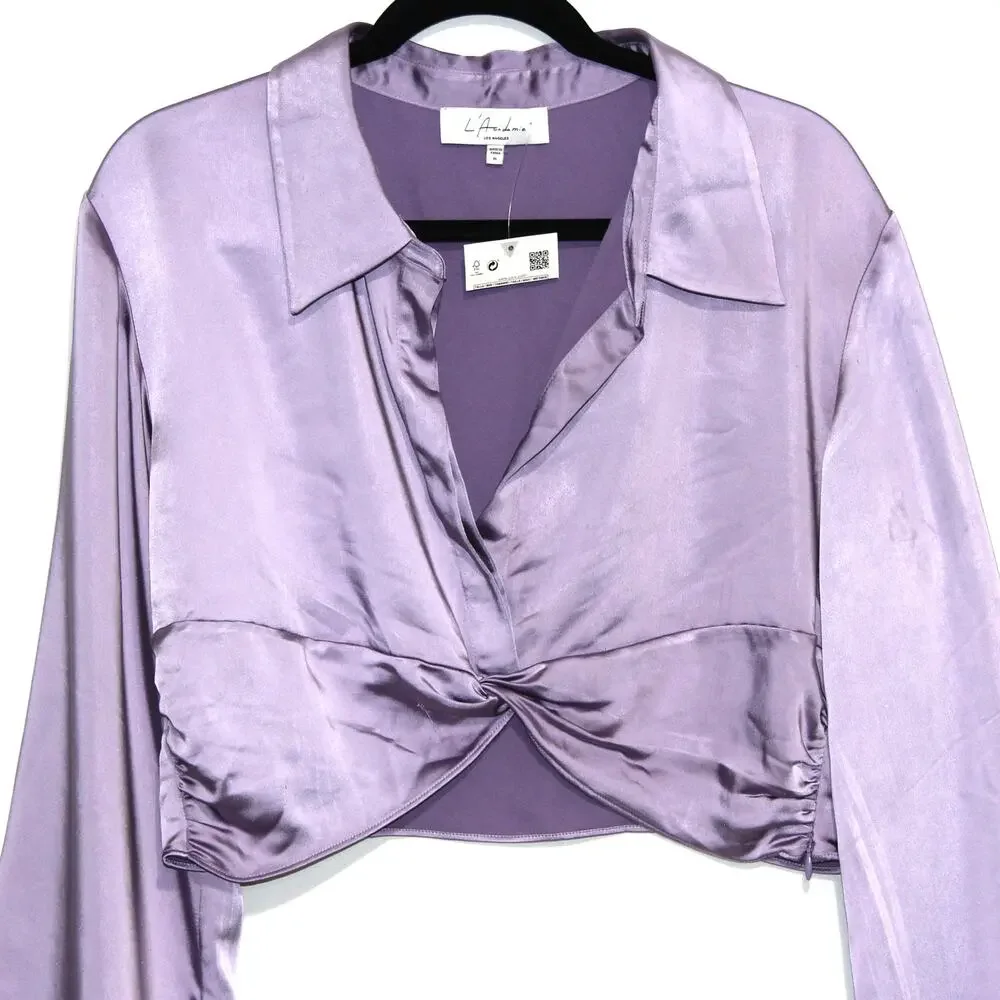 L'academie Franca Top Purple Satin Blouse Size XL - Picture 7 of 9
